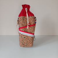 Porte-gourde en liège naturel fait main avec pochette zippée et poche téléphone, adapté gourde 30 cm